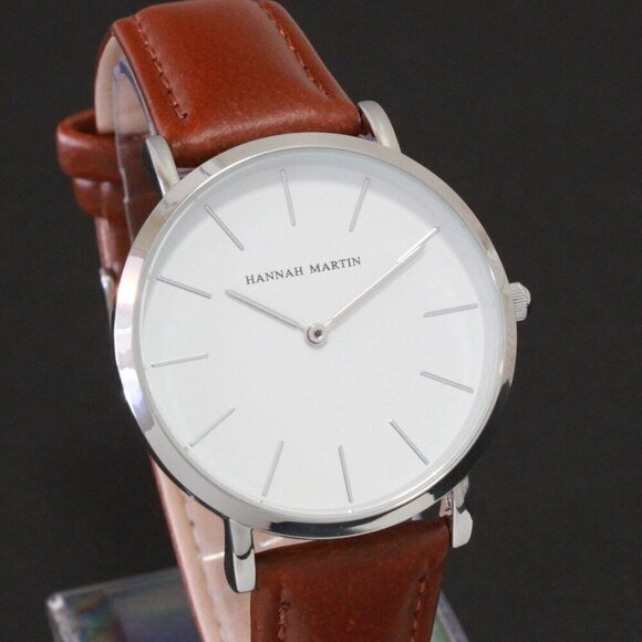 Other - Men's Classic Minimalist 2 Hand Quartz Watch Raised Indices Brown Strap 36mm